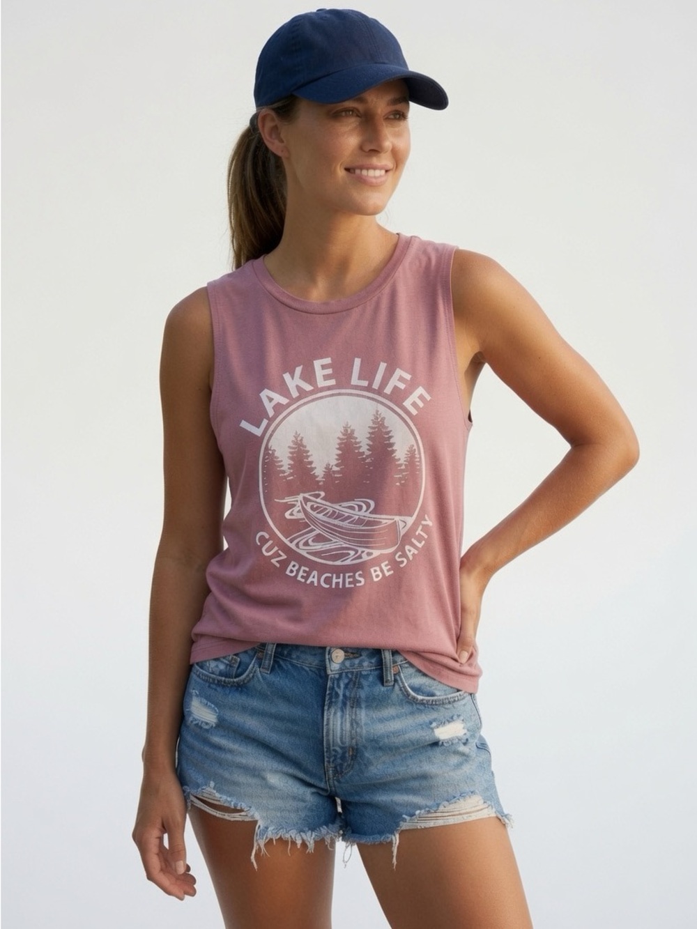 Bella+Canvas Salmon original tank top w white graphic Lake Life design